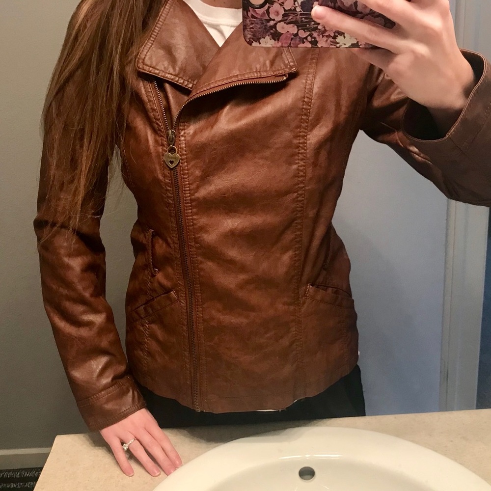 NWT Guess Faux-Leather Asymmetrical Zip Jacket